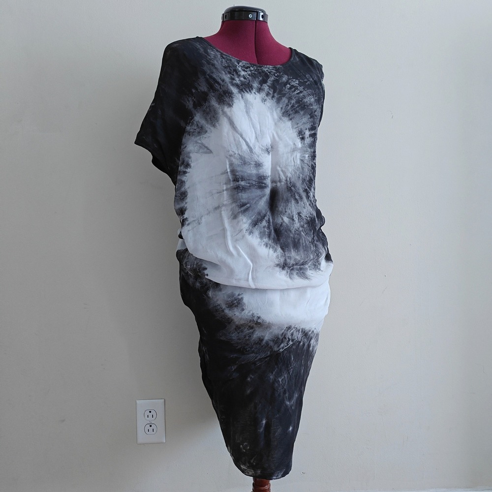 NWT Religion Black Gray Tie-Dye Asymmetrical Midi Dress Relaxed Fit Sleeveless